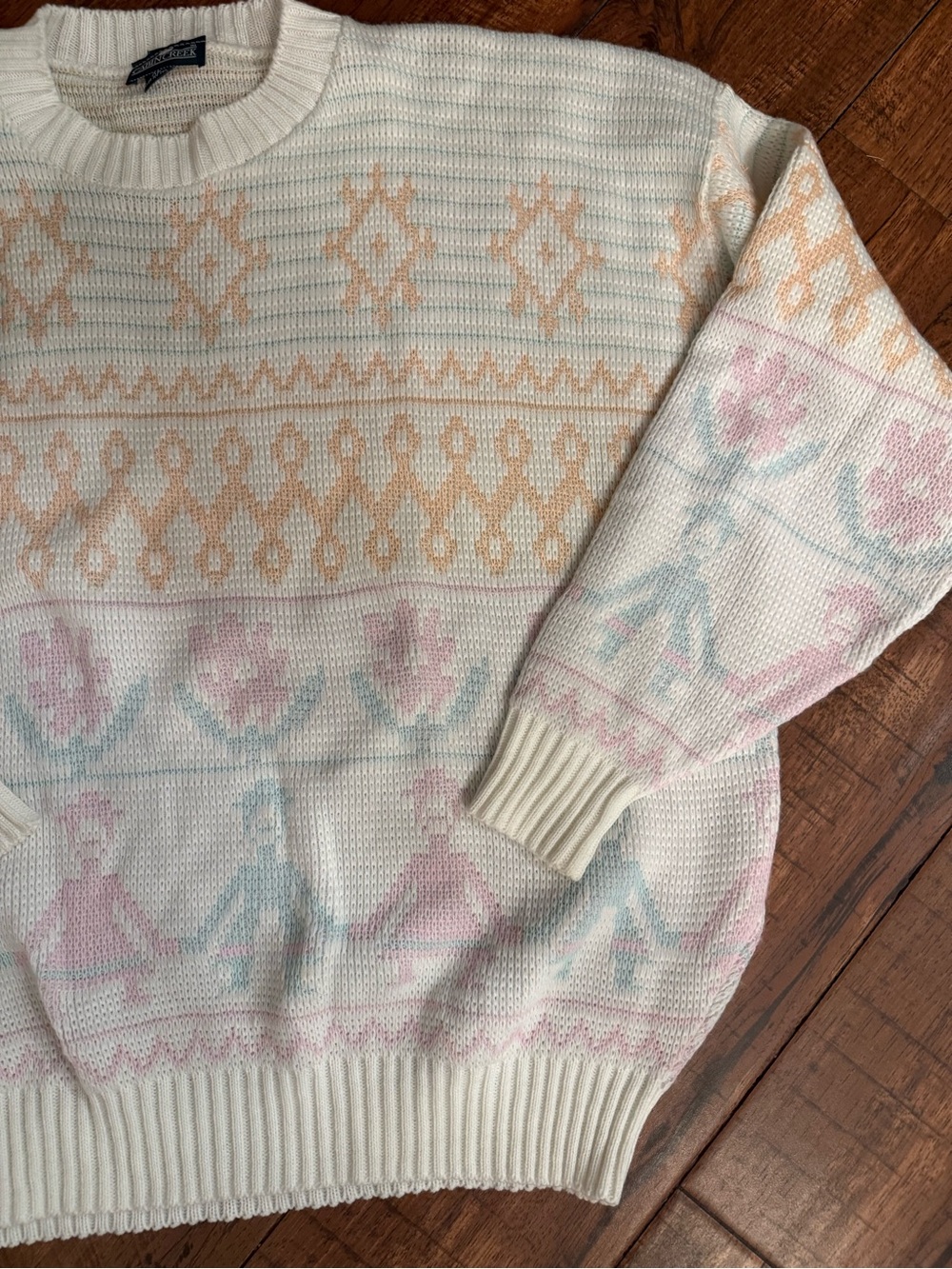 Vintage Cabin Creek XL Pastel Floral Geometric Sweater Grannycore Cottagecore